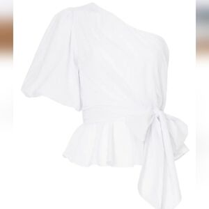 MINKPINK Jessey One Shoulder White Side Tie Detail Blouse Top Size Small